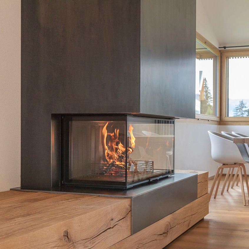 3 Tarafı Camlı Asansörlü Şömine