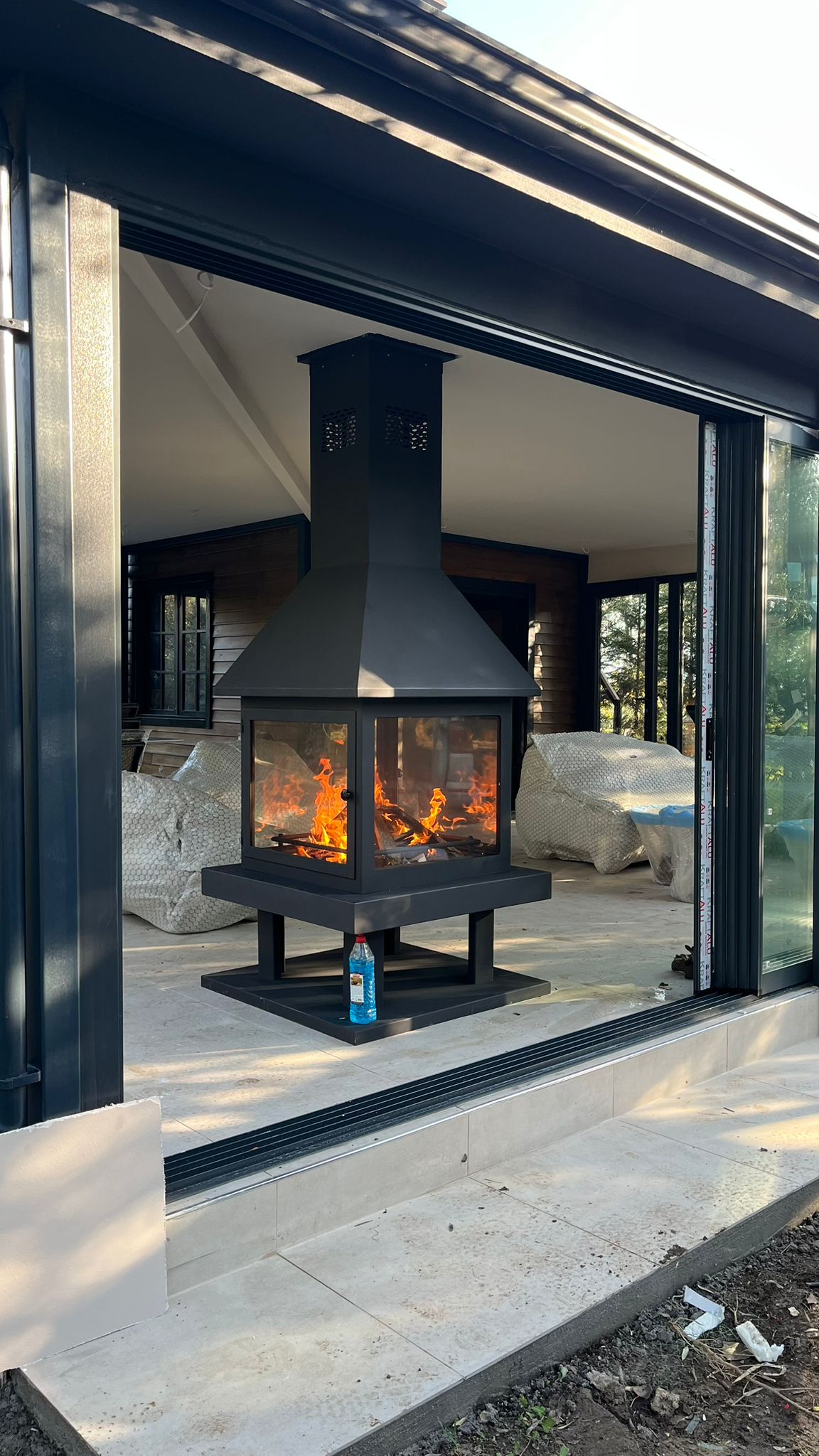 70*70 Kare Orta Şömine Odunlu